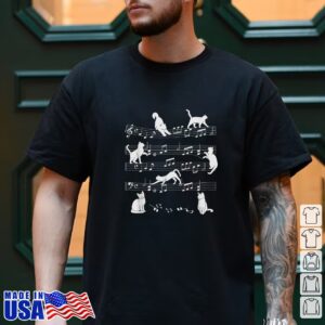 Cute Cat Kitty Playing Music Note Clef Musician Art T Shirt 1